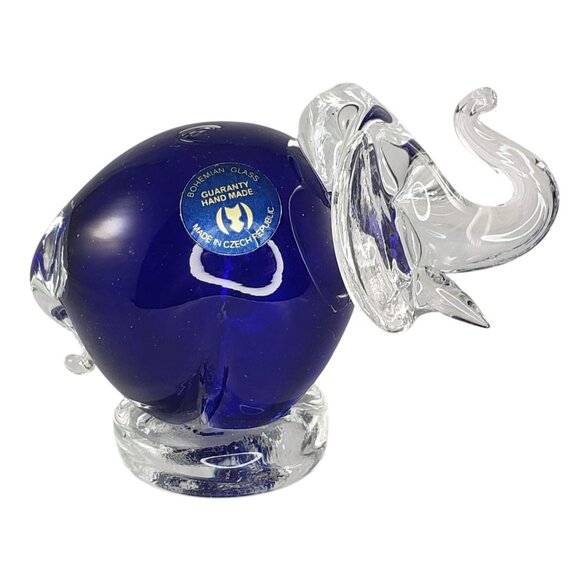Bohemian Art Glass Blue Elephant Paperweight Figurine Handmade Czech Republic - Picture 2 of 8